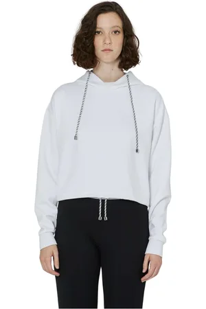 John Richmond Sweathshirts & Hoodies, Dame, Hvid, M, Polyester, Crop hættetrøje sweatshirt med tone-i-tone broderet logo