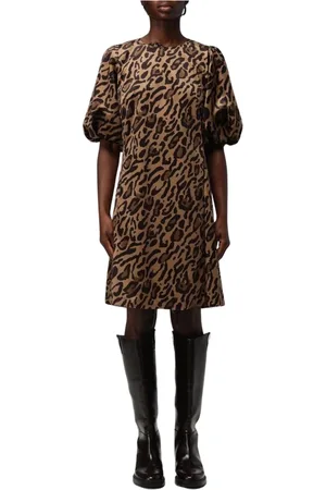 A.P.C. Kjole, Dame, Flerfarvet, S, Bomuld, Leopard Print Mini Dress Puff Sleeves