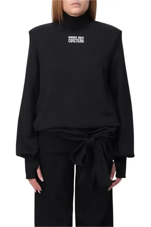 VERSACE Sweathshirts & Hoodies, Dame, Sort, 2XS, Uld, Sort Striktrøje med Skulderpuder