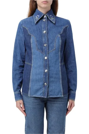 Etro Bluser & Skjorter, Dame, Blå, S, Denim, Broderet Krave Denim Skjorte