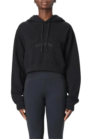 GCDS Sweathshirts & Hoodies, Dame, Sort, M, Sort Striktrøje med Ribbede Detaljer