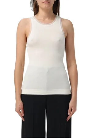 REMAIN Birger Christensen Top, Dame, Hvid, M, Uld, Ribstrikket Tank Top Gennemsigtig Halsudskæring