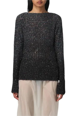 Maison Margiela Strik, Dame, Blå, M, Polyester, Blå Paillet Bådhals Pullover