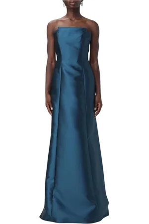 Alberta Ferretti Kjole, Dame, Blå, XS, Sort Silke Maxi Kjole Elegant Stil