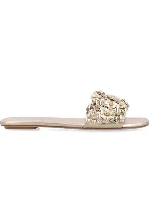 Stuart Weitzman Sko, Dame, , 41 EU, Uld, Gylden Lukket Flad Slide med Blomsterudsmykning