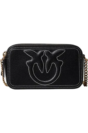 Pinko Taske, Dame, Sort, ONE SIZE, Uld, Broderet Logo Kæde Strop Clutch