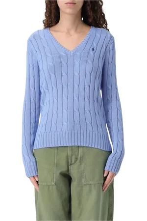 Ralph Lauren Strik, Dame, Blå, L, Sort Cable Knit V-Neck Sweater