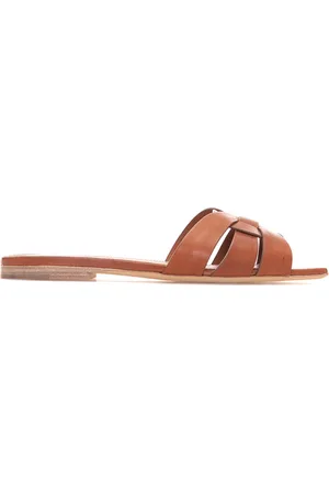 Saint Laurent Sko, Dame, Brun, 37 EU, Læder, Sort Læder Slide Sandaler