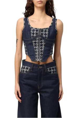 AMIRI Top, Dame, Blå, XS, Denim, Blå Denim Corsage Top Ærmeløs