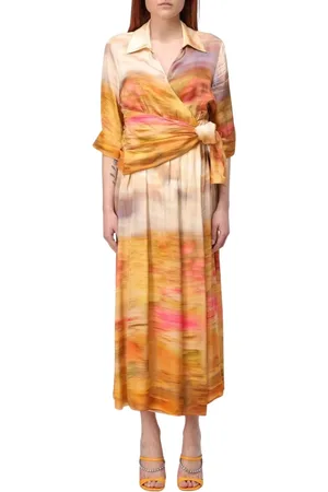 Pinko Kjole, Dame, , XS, Akvarel Print Midi Wrap Kjole