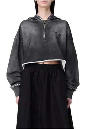 Golden Goose Sweathshirts & Hoodies, Dame, Grå, M, Uld, Metal Eyelets Cropped Hoodie