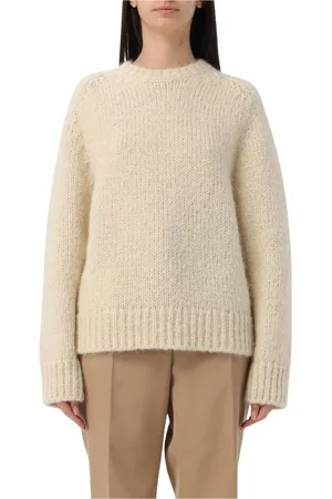 Jil Sander Strik, Dame, Hvid, XS, Uld, Hvid Strik Rund Hals Sweater