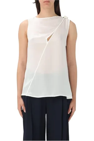 Emporio Armani Top, Dame, Hvid, L, Elegant Lilla Silkebluse