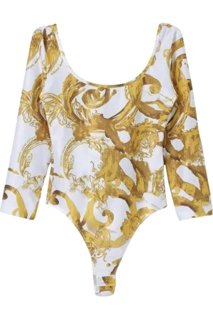 VERSACE Top, Dame, Flerfarvet, XS, Uld, Barok Print Bodysuit Shorts Sæt
