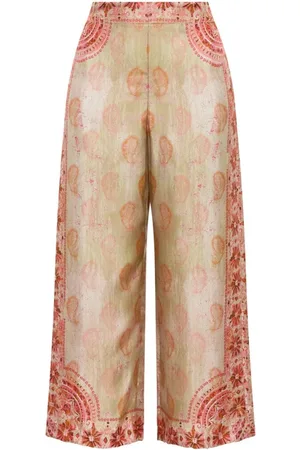 Maliparmi Bukser, Dame, Flerfarvet, 2XS, Silke Print Bukser i Beige/Rosa/Creme