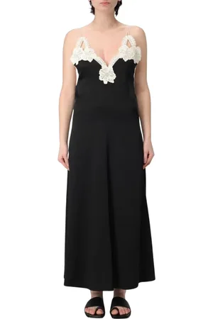 Jil Sander Kjole, Dame, Sort, XS, Satin, Sort Blonde Detalje Maxi Kjole