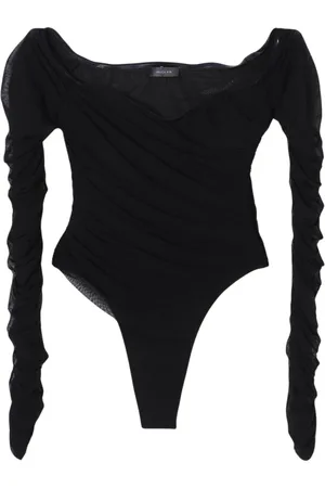 MUGLER Top, Herre, Sort, XS, Uld, Sort Off-Shoulder Mesh Top