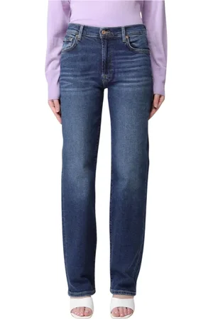 7 for all Mankind Jeans, Dame, Blå, W28, Bomuld, Klassiske Blå Straight Leg Jeans
