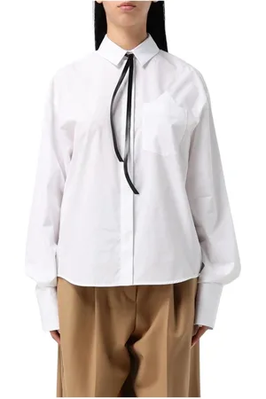 Sportmax Bluser & Skjorter, Dame, Hvid, XS, Bomuld, Sort Bånd Slips Poplin Skjorte