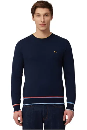 HARMONT&BLAINE Strik, Herre, Blå, M, Bomuld, Rundt Hals Sweater MED Kontraster