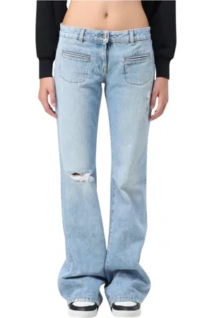 Palm Angels Jeans, Dame, Blå, W28, Bomuld, Slidte Flare Jeans