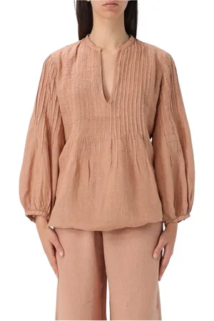 120% Lino Bluser & Skjorter, Dame, Lyserød, XS, Linned, Hvidt Linned Plisseret Top