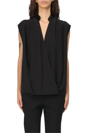 HUGO BOSS Top, Dame, Sort, XS, Polyester, Elegant Sort Ærmeløs Wrap Bluse