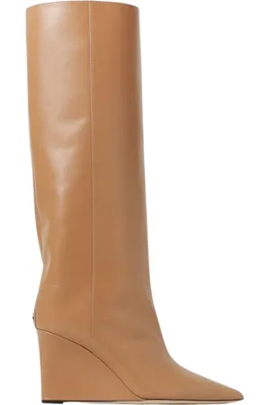 Jimmy Choo Sko, Dame, , 39 1/2 EU, Læder, Elegant KneeHigh Wedge Støvler