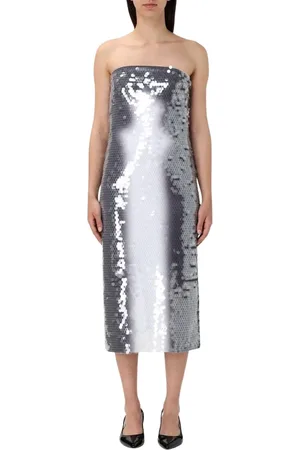 Sportmax Kjole, Dame, Flerfarvet, S, Uld, Sort Sequin Ombre Midi Kjole