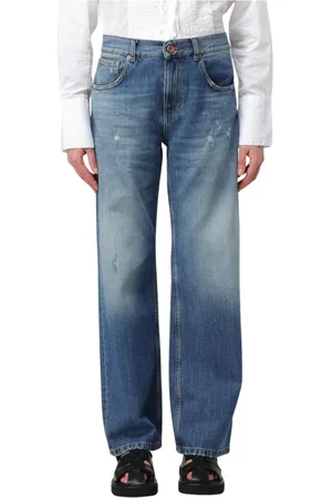 Aspesi Jeans, Dame, Blå, W26, Bomuld, Blå Wide Leg Distressed Jeans