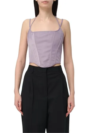 Pinko Top, Dame, Lilla, XS, Satin, Ærmeløs Firkantet Hals Korset Top Lilla