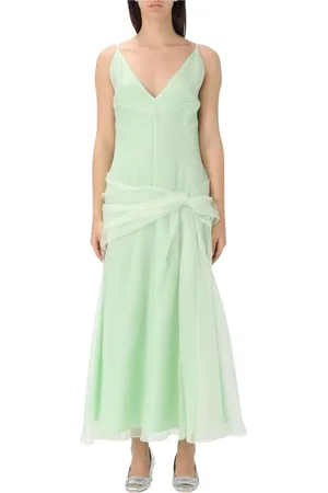 DEL CORE Kjole, Dame, Grøn, XS, Organza, Elegant Sheer Overlay Midi Kjole