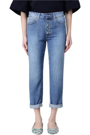 Dondup Jeans, Dame, Blå, W29, Bomuld, Blå Straight Leg Jeans Med Knaplukning