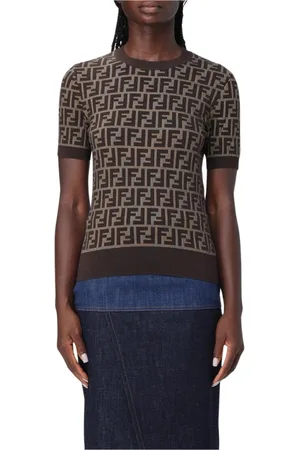 Fendi Top, Dame, Brun, 2XS, Bomuld, Ikonisk Logo Striktop