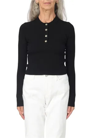 Michael Kors Strik, Dame, Sort, XS, Uld, Ribstrikket Henley Top
