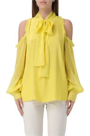 Pinko Bluser & Skjorter, Dame, Gul, M, Uld, Elegant Cold Shoulder Bluse