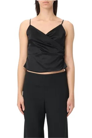 HANITA Top, Dame, Sort, XS, Satin, Sort Satin V-Neck Camisole Top