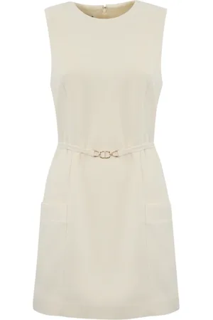 Twin-Set Kjole, Dame, Hvid, M, Polyester, Ærmeløs Crepe Kjole med Bælte