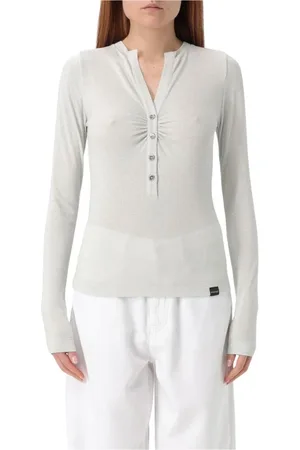 Pinko Top, Dame, Grå, S, Sølv Metallic Strik Top