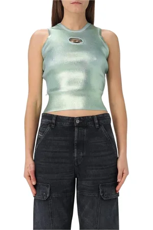 Diesel Top, Dame, Grå, M, Uld, Sølv Metallic Rib Tank Top