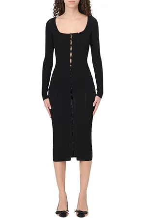Elisabetta Franchi Kjole, Dame, Sort, M, Rosa V-Hals Ruffle Midi Kjole