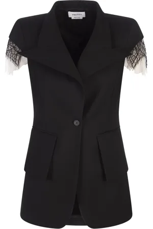 Alexander McQueen Jakke, Dame, Sort, S, Sort knaplukket frakke med lommer