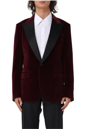 Dolce & Gabbana Jakkesæt, Herre, Brun, L, Burgundy Velvet Blazer Notch Lapel