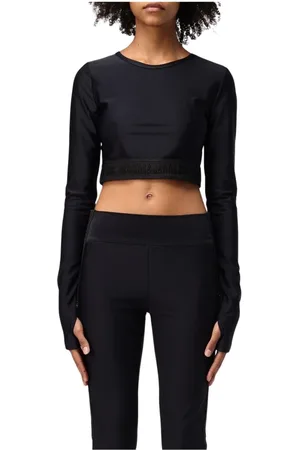 VERSACE Top, Dame, Sort, 2XS, Sort Langærmet Crop Top med Tommelhuller