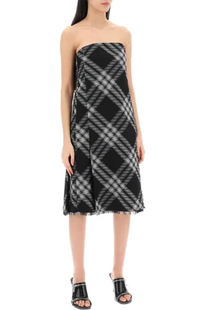 Burberry Kjole, Dame, Sort, XS, Uld, Tjekmønster Uld Midi Kjole