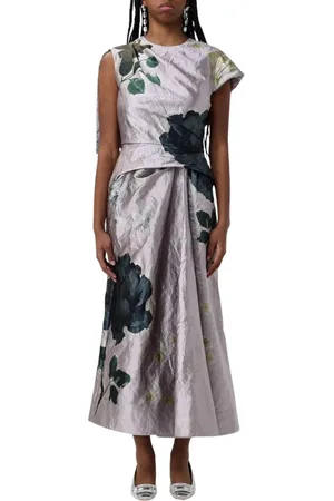 Erdem Kjole, Dame, Grå, S, Hamp, Blomstret A-Line Kjole Elegant Champagne