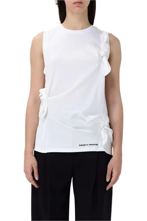 Elisabetta Franchi Top, Dame, Hvid, M, Uld, Blå Ærmeløs Draperet Top med Nøglehul