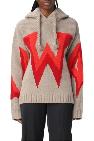 J.W.Anderson Sweathshirts & Hoodies, Dame, , M, Uld, Grå Intarsia Strik Hættetrøje Sweater