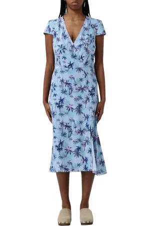 Zadig & Voltaire Kjole, Dame, Blå, S, Tropisk Print Midi Kjole