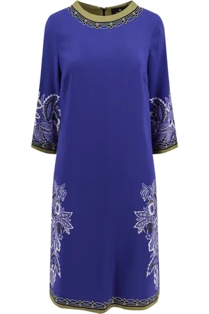 Etro Kjole, Dame, Blå, M, Uld, Blå Blomstret Viskose Kjole Elegant Stil